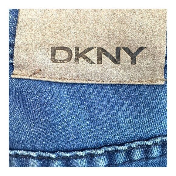 DKNY Greenwich Slim Distressed Patchwork Jeans Size 14 Blue Denim Straight Leg - Picture 4 of 5
